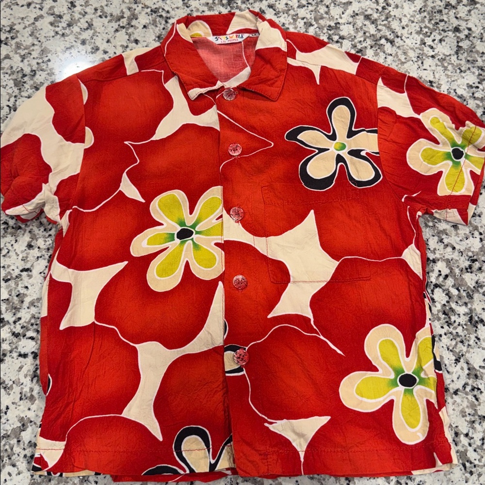 Jams World Red Floral Button-Up Shirt with Yellow & Black Accents